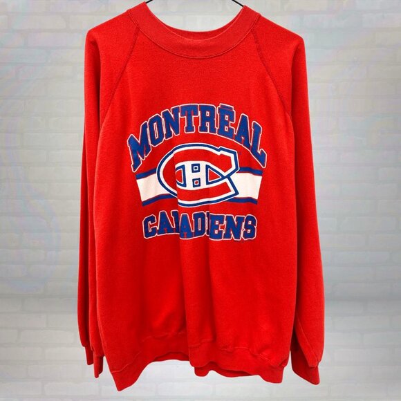 Vintage 80s Montreal Canadiens Sweatshirt - Red NHL Hockey Crewneck Size XXL - Picture 1 of 5